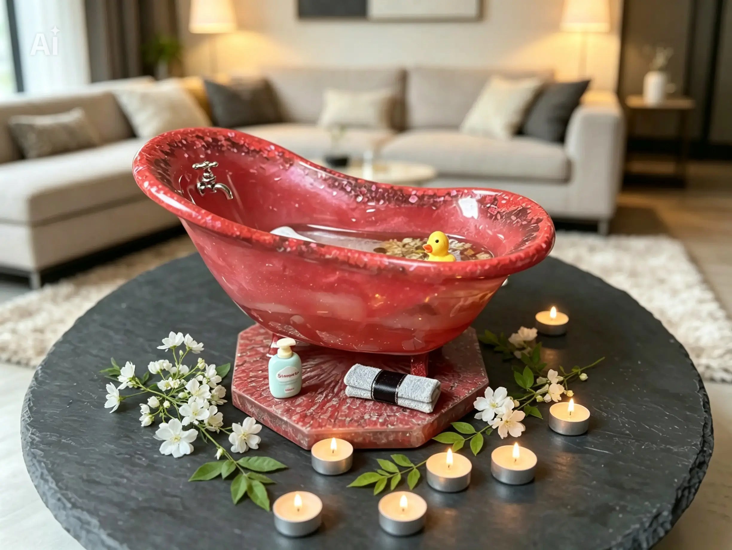 Miniatur-Badewanne aus Resin – Handgefertigte Deko, 16x7 cm