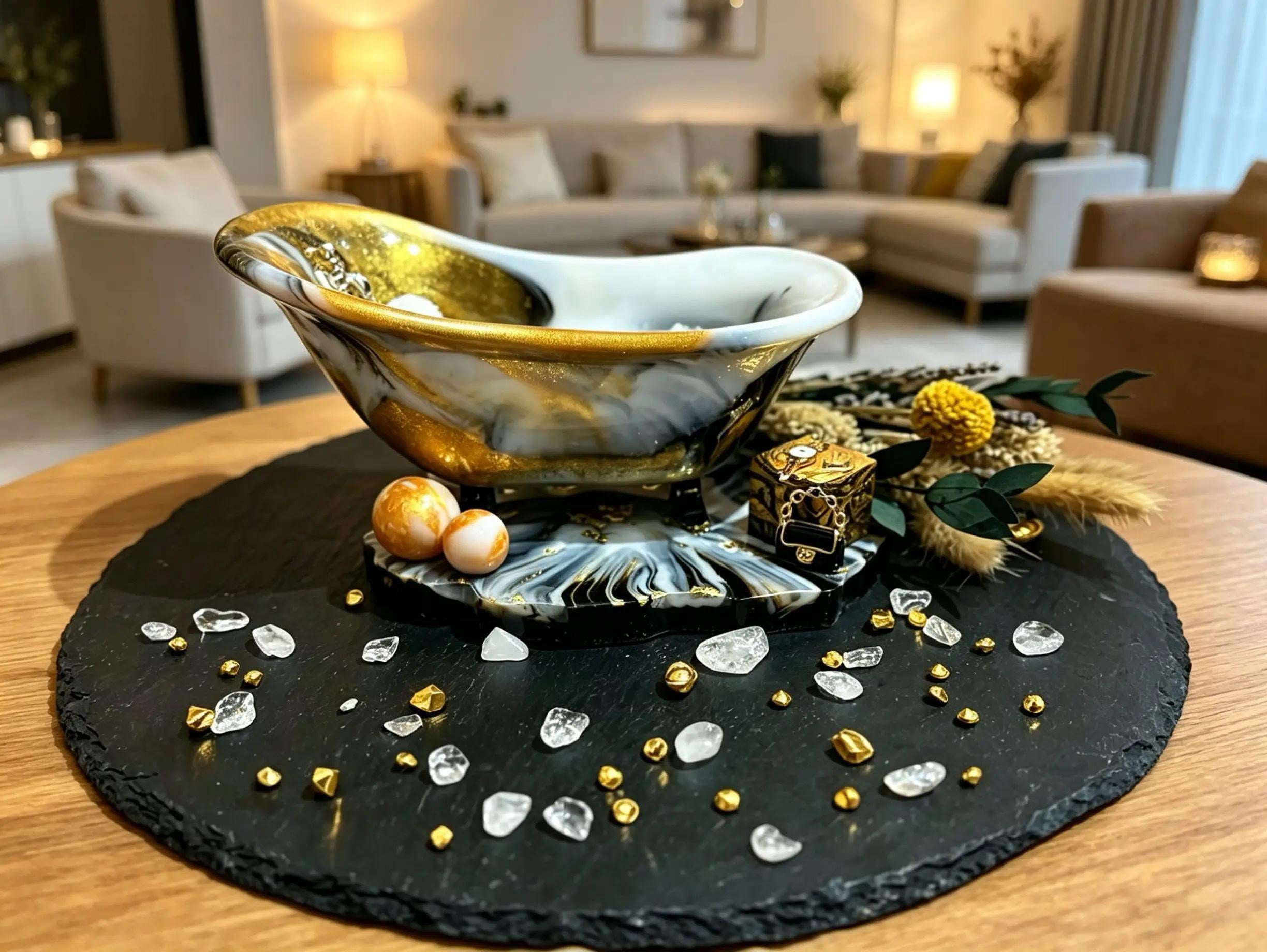 Mini-Badewanne Gold Marmor – Resin Deko