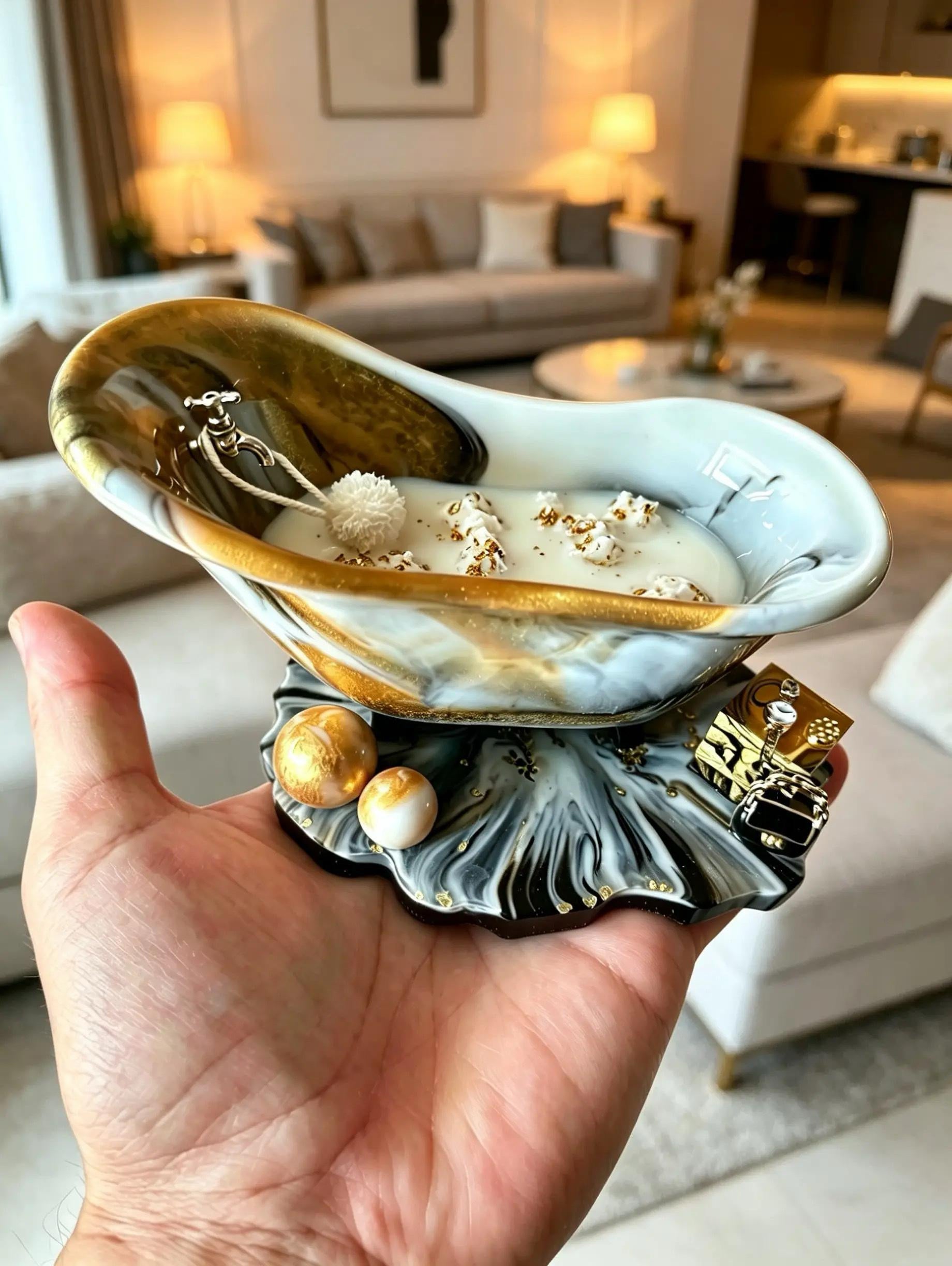 Mini-Badewanne Gold Marmor – Resin Deko
