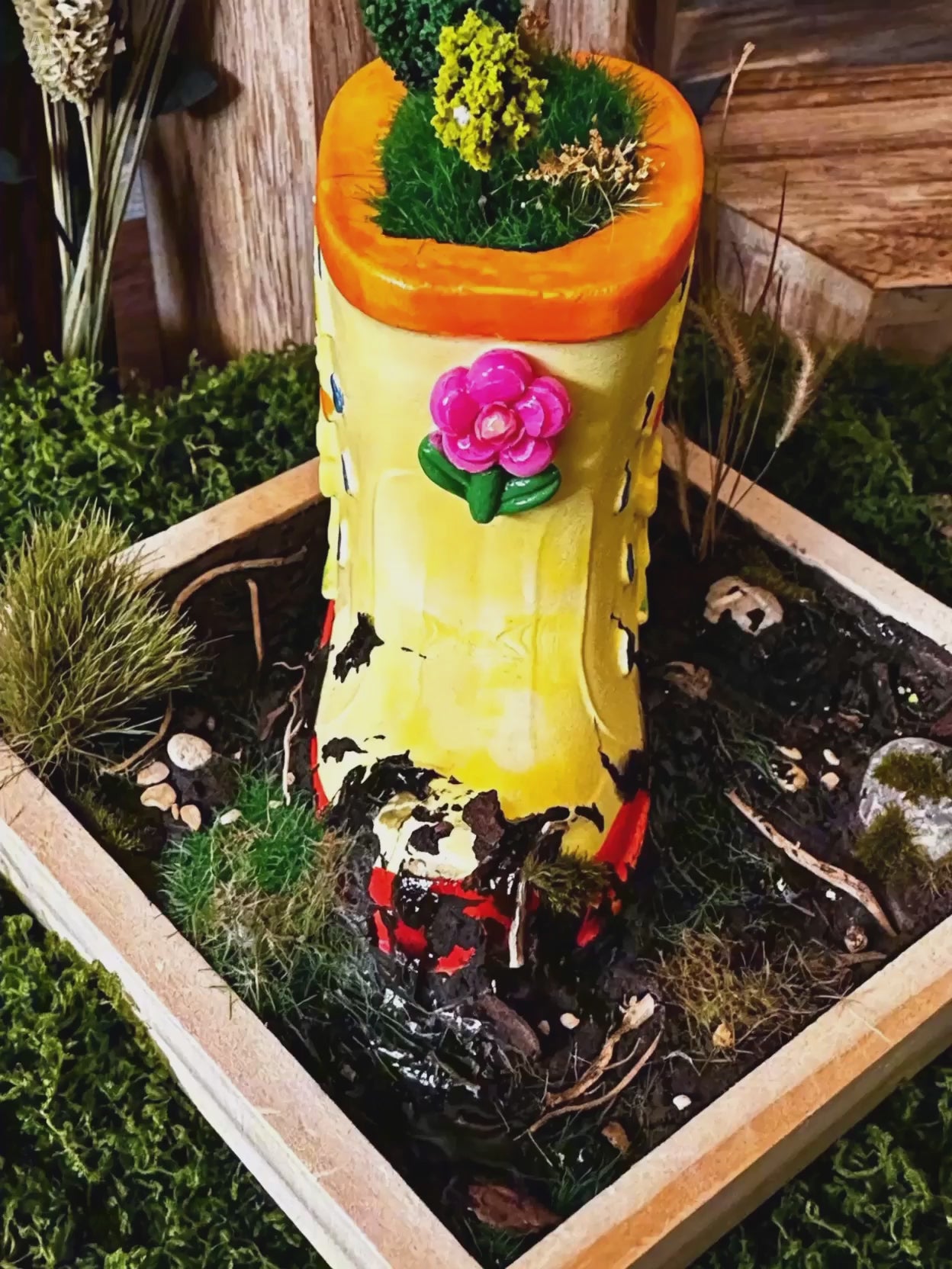 Deko-Gummistiefel „Kleine Ente im Regen" – Unikat-Diorama